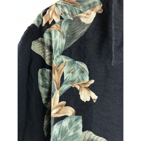 Jamaica Jaxx Black Silk Flowers Hawaiian Leaves Summer Beach Large Shirt Large - Picture 3 of 7